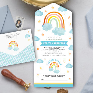 Süße Boho-Regenbogenwolken-Babyparty All In One Einladung