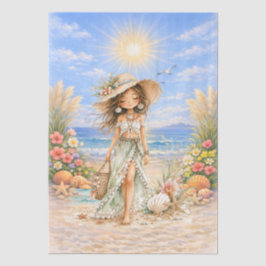Süße Boho-Stil Mädchen-Strand-Szene-Decoupage  Seidenpapier