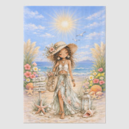Süße Boho-Stil Mädchen Strand Szene Decoupage  Seidenpapier