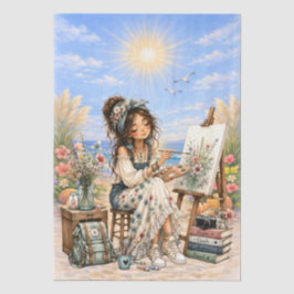 Süße Boho-Stil Mädchen-Strand-Szene-Decoupage  Seidenpapier