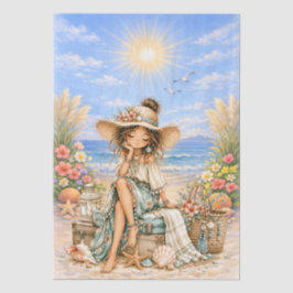 Süße Boho-Stil Mädchen-Strand-Szene-Decoupage  Seidenpapier