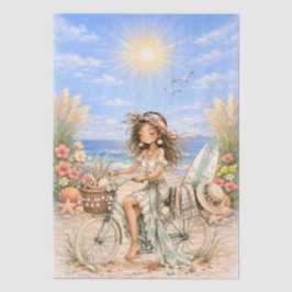 Süße Boho-Stil Mädchen Strand Szene Decoupage  Seidenpapier