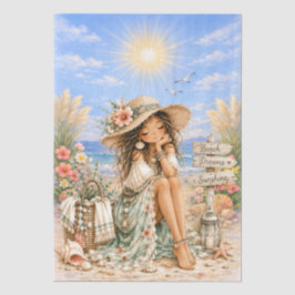 Süße Boho-Stil Mädchen Strand Szene Decoupage  Seidenpapier
