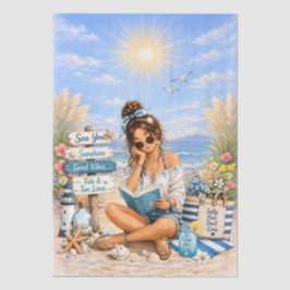 Süße Boho-Stil Mädchen Strand Szene Decoupage  Seidenpapier