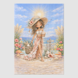 Süße Boho-Stil Mädchen-Strand-Szene-Decoupage  Seidenpapier
