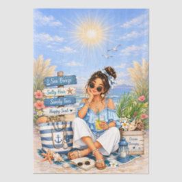 Süße Boho-Stil Mädchen Strand Szene Decoupage  Seidenpapier
