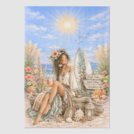 Süße Boho-Stil Mädchen Strand Szene Decoupage  Seidenpapier