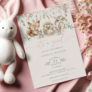Süße Boho-Waldtier-Mädchen-Baby-Party Einladung