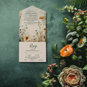 Süße Boho-Wiese kleine Wildblumen-Hochzeit All In One Einladung