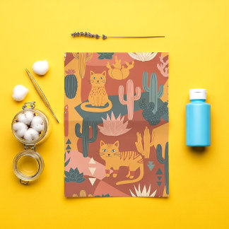 Süße Boho-Wüstenkatzen Kaktus Sukkulenten Muster Seidenpapier
