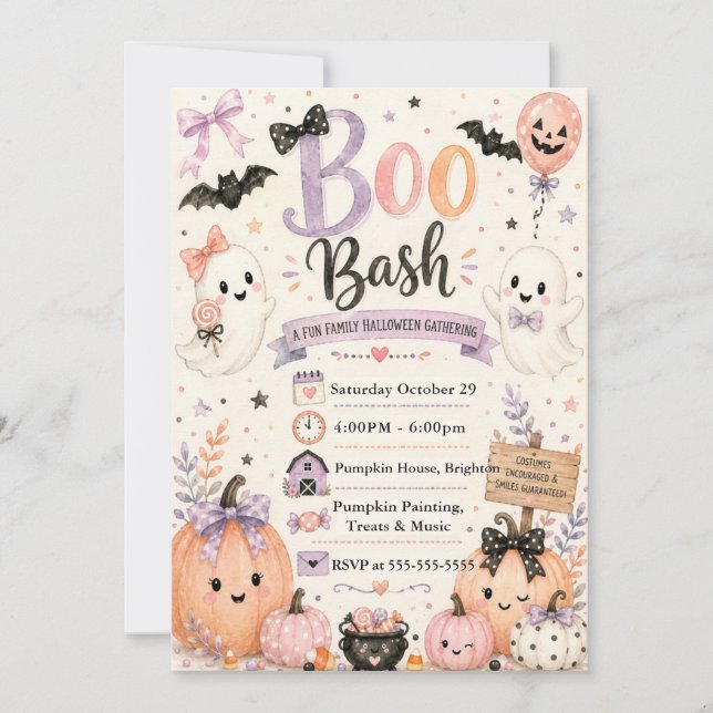 Süße Boo-Bash-Halloween-Party Einladung (Vorderseite)