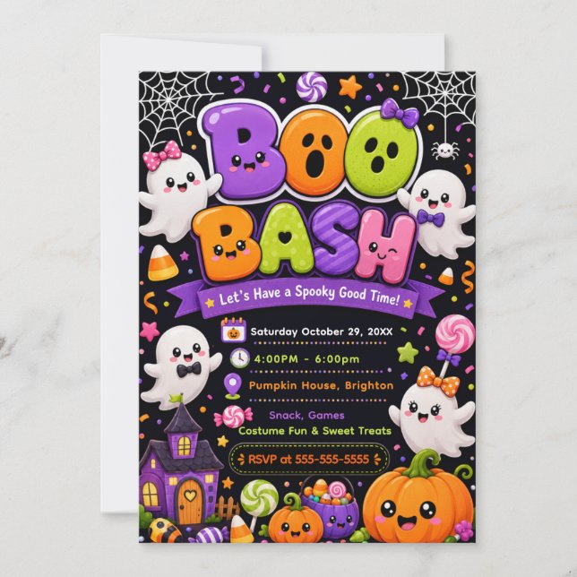 Süße Boo-Bash-Halloween-Party Einladung (Vorderseite)