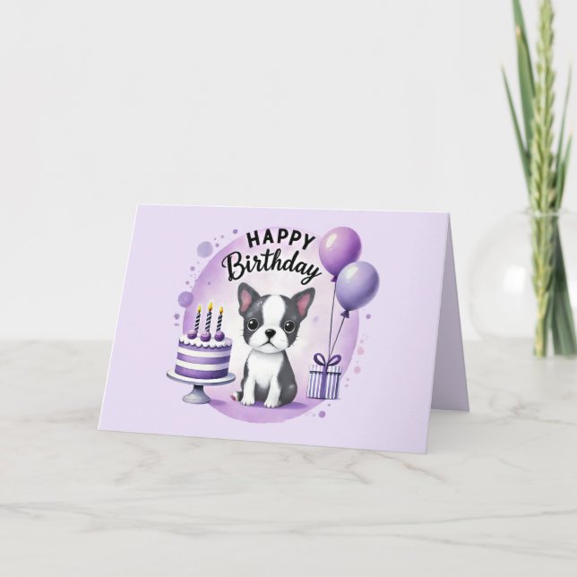Süße Boston-Terrier-Geburtstagskarte Dankeskarte (Vorderseite)