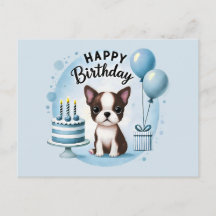 Süße Boston Terrier Geburtstagspostkarte 