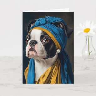 Süße Boston Terrier Pearl Earring für alle Anlässe Karte