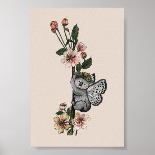 Süße botanische Koala-Bär-Wasserfarben-Illustratio Poster