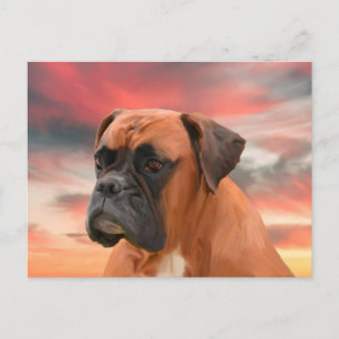 Süße Boxer-Hund-Wasserfarbe-Ölgemälde-Kunst Postkarte