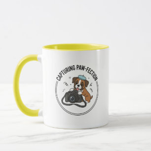 Süße Boxerhund-Fotograf Cartoon Gelb Blau Tasse