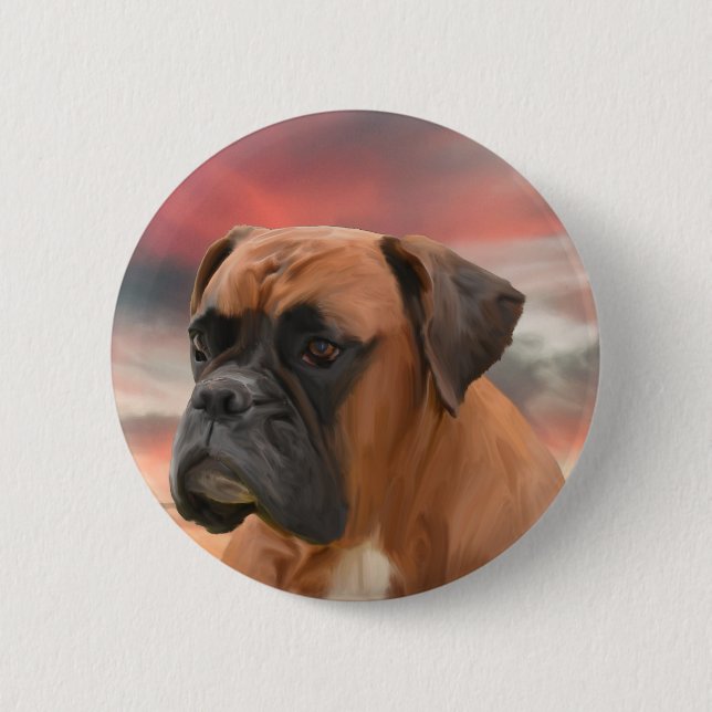 Süße Boxerhund-Wasserfarbe-Ölgemälde-Kunst Button (Vorderseite)