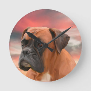 Süße Boxerhund-Wasserfarben-Ölgemälde-Kunst Runde Wanduhr