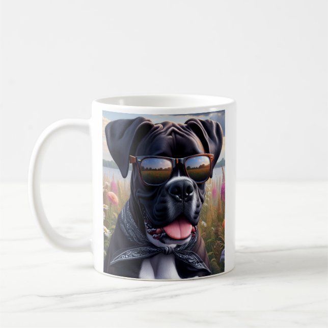 Süße Boxerhunde mit Sonnenbrille Kaffeetasse (Links)