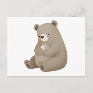 Süße Braunbär mit Gänseblümchen – Illustration Postkarte