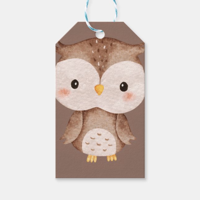 Süße braune Eule Geschenkanhänger (Vorderseite)