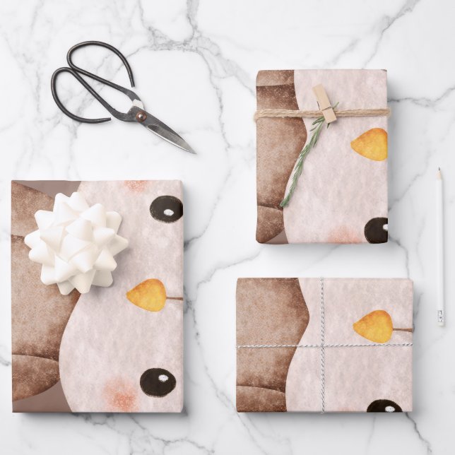 Süße braune Eule Geschenkpapier Set (Vorderseite)