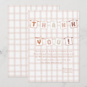 Süße braune Gingham Notedry Babyparty Dankeskarte