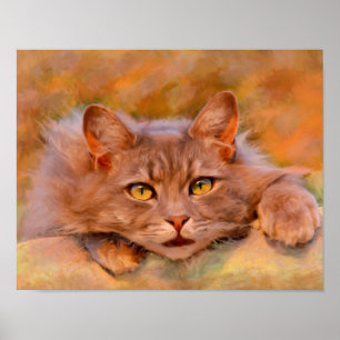 Süße braune Katze Aquarell-Ölgemälde Kunst Poster