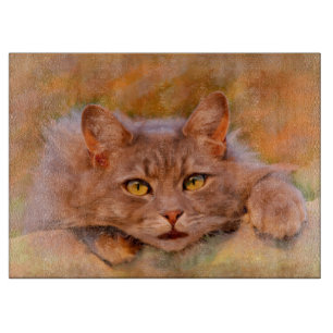 Süße braune Katze Aquarell-Ölgemälde Kunst Schneidebrett