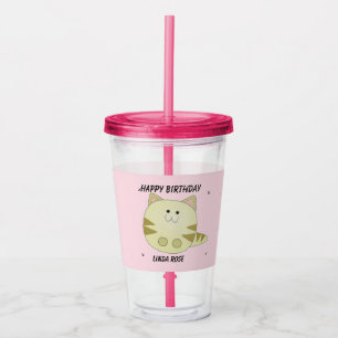 Süße braune Katze rosa Muster Alles Gute zum Gebur Acryltrinkbecher
