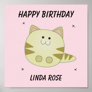 Süße braune Katze rosa Muster Alles Gute zum Gebur Poster