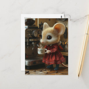 Süße braune Maus macht Kaffee Postkarte