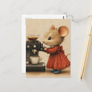 Süße braune Maus macht Kaffee Postkarte