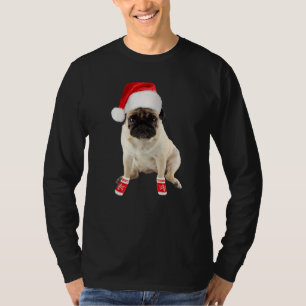 Süße braune Mops-Welpen-Weihnachtsmannmütze Socken T-Shirt