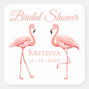 Süße Brautparty Rosa Flamingo Tropische Hochzeit Quadratischer Aufkleber