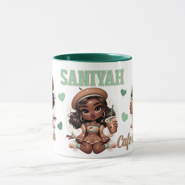Süsse Brown & Green Girl Tasse (Zentrum)