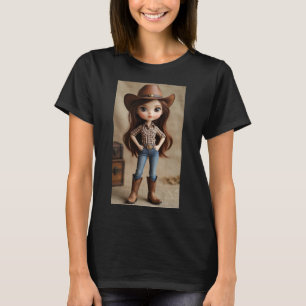 Süße brünette Cowgirl Western Mode Damen T-Shirt