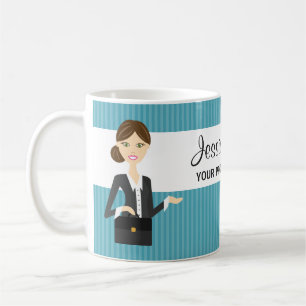 Süße Brünette Geschäftsfrau Illustration Kaffeetasse