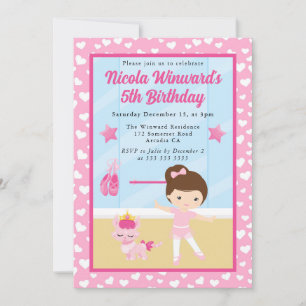 Süße brünette Mädchen Ballerina Kindergeburtstag  Einladung