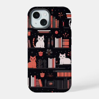 Süße bücherliebende Katzen Bücher Rosa iPhone 15 Hülle