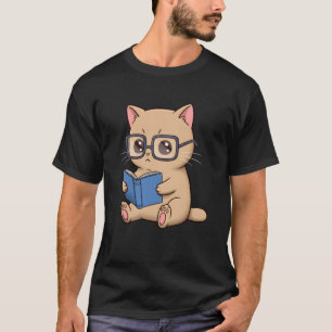 Süße Bücherwurm-Katze liest lustige Nerd T-Shirt