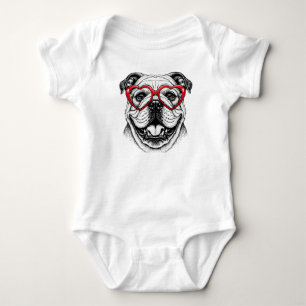 Süße Bulldogge in roter Herzbrille - Lieblingshund Baby Strampler