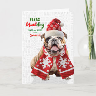 Süße Bulldogge Lustige Flöhe Navidog mit Namen Feiertagskarte