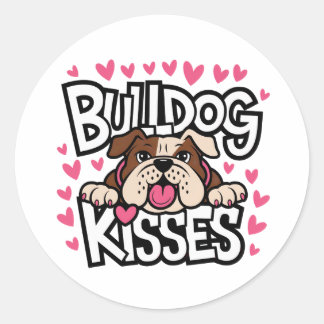 Süße Bulldogge Welpen-Hundliebhaber Rosa Herz Küss Runder Aufkleber