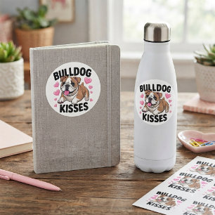 Süße Bulldoggen-Welpen-Küsse Rosa Herz Hundemama L Runder Aufkleber