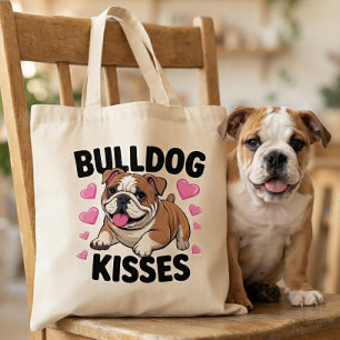 Süße Bulldoggen-Welpen küsst rosa Herz Hundemama L Tragetasche