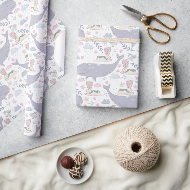 Süße Bunnies und Wale mit Botanicalen Geschenkpapier (Kunsthandwerk)