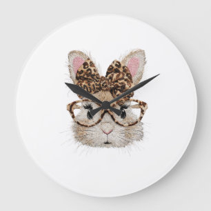 Süße Bunny-Hasen-Gesicht-Leopard-Coquette-Brille Große Wanduhr